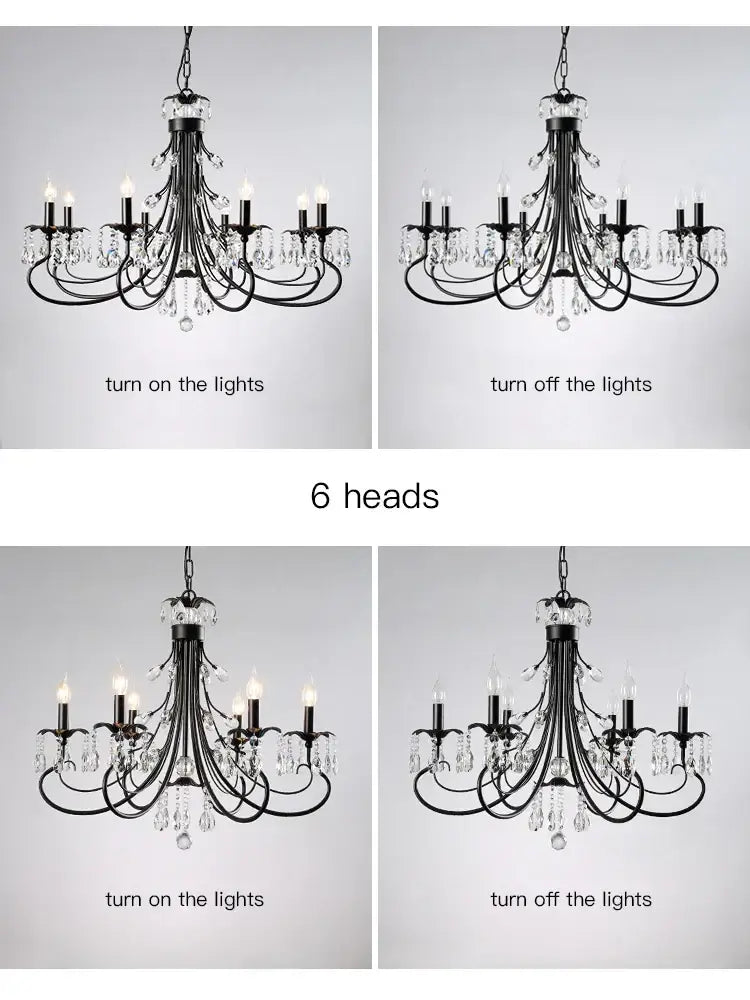 Modern black crystal chandelier living room pendant light