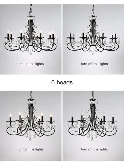 Modern black crystal chandelier living room pendant light