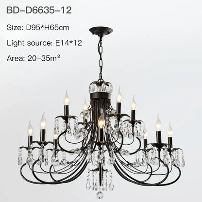 Modern black crystal chandelier living room pendant light