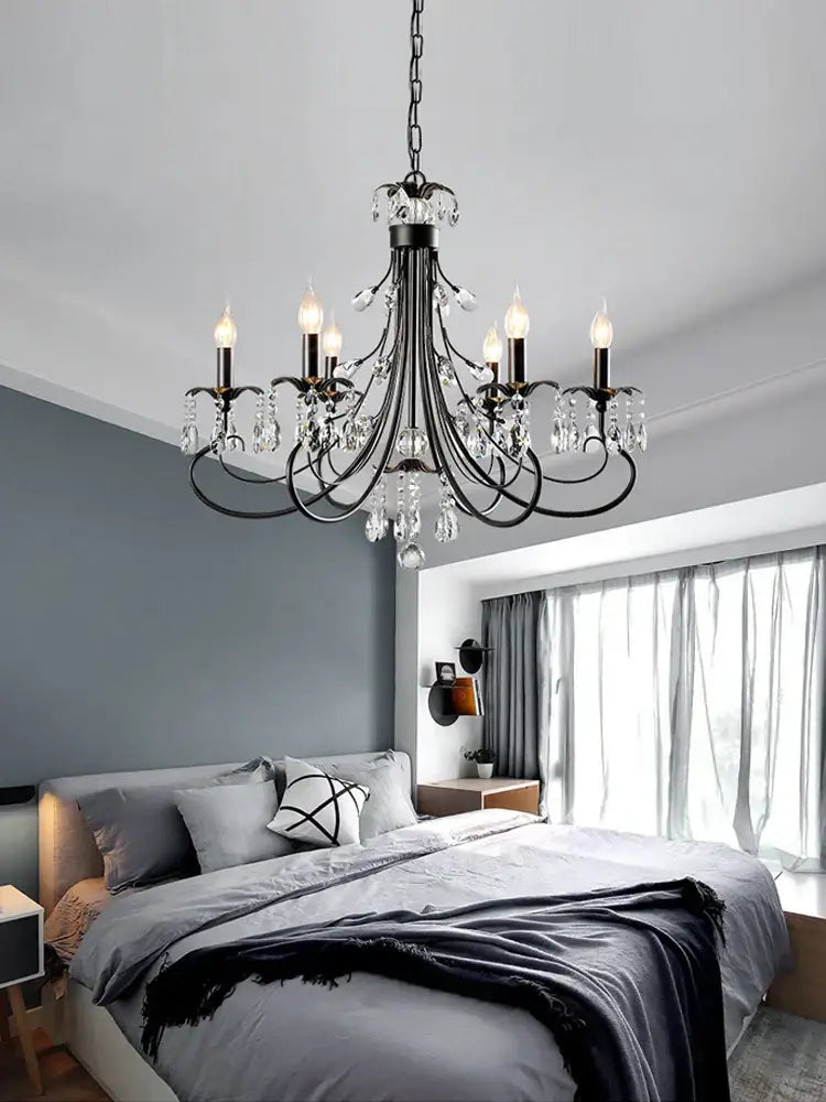 Modern black crystal chandelier living room pendant light