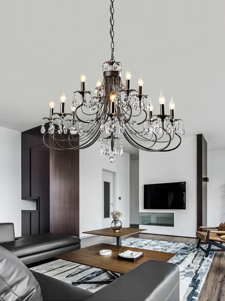 Modern black crystal chandelier living room pendant light