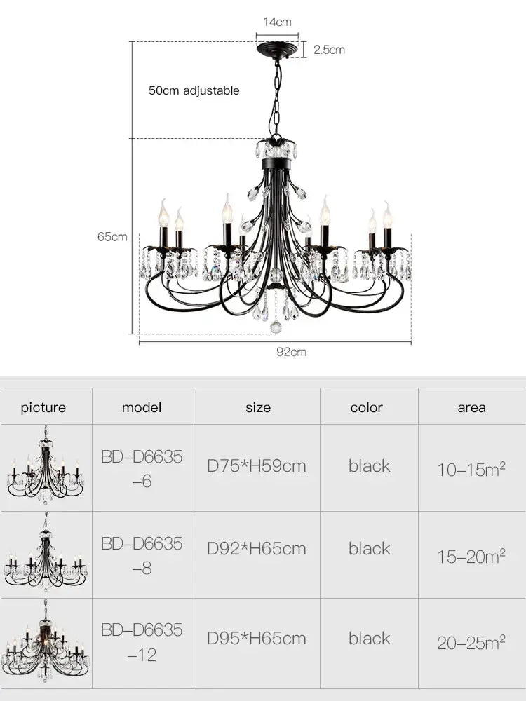 Modern black crystal chandelier living room pendant light