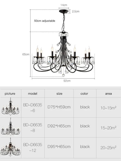 Modern black crystal chandelier living room pendant light