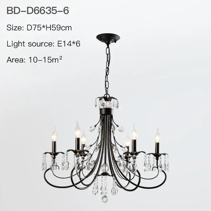 Modern black crystal chandelier living room pendant light