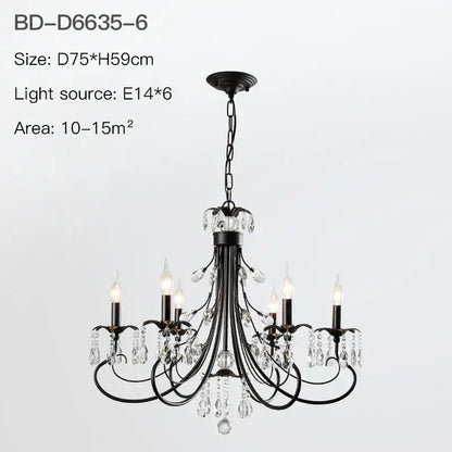 Modern black crystal chandelier living room pendant light