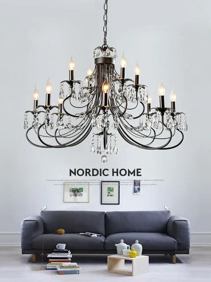 Modern black crystal chandelier living room pendant light
