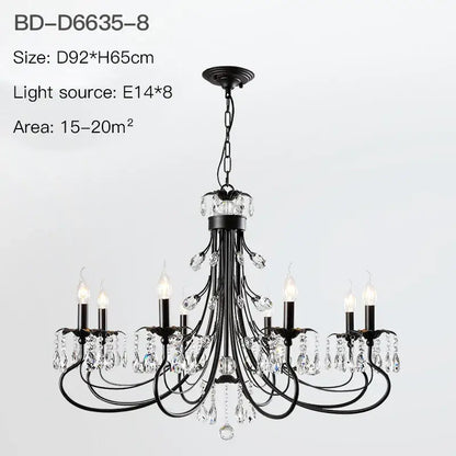 Modern black crystal chandelier living room pendant light