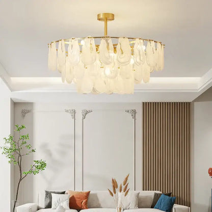 Modern brass leaf crystal chandelier living room luxury light