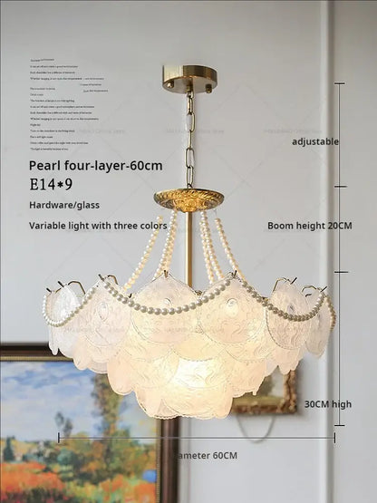 Modern gold pearl crystal chandelier dining room green gem light