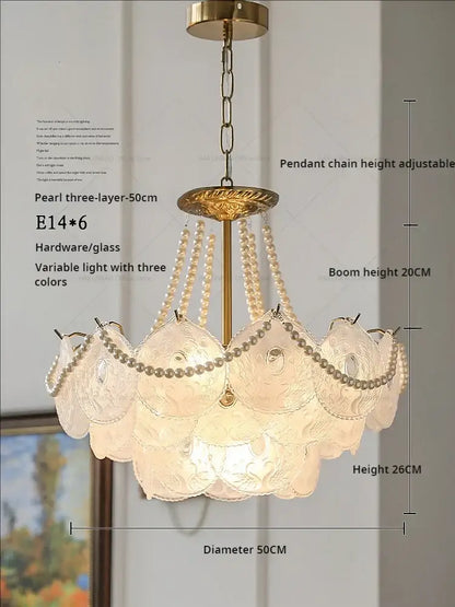 Modern gold pearl crystal chandelier dining room green gem light