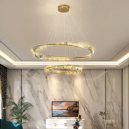 Modern gold double ring crystal chandelier living room