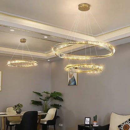 Modern gold double ring crystal chandelier living room