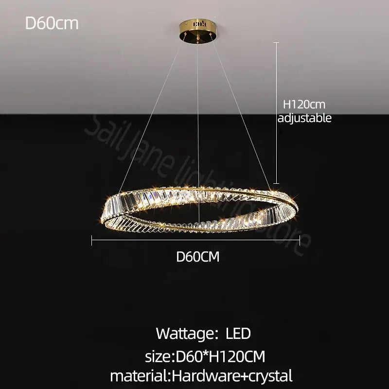 Modern gold double ring crystal chandelier living room