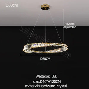 Modern gold double ring crystal chandelier living room