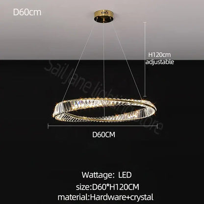 Modern gold double ring crystal chandelier living room