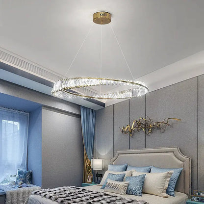 Modern gold double ring crystal chandelier living room
