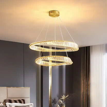 Modern gold double ring crystal chandelier living room