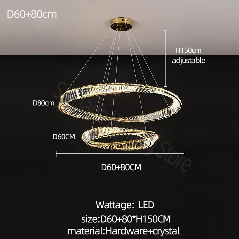 Modern gold double ring crystal chandelier living room