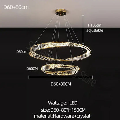 Modern gold double ring crystal chandelier living room