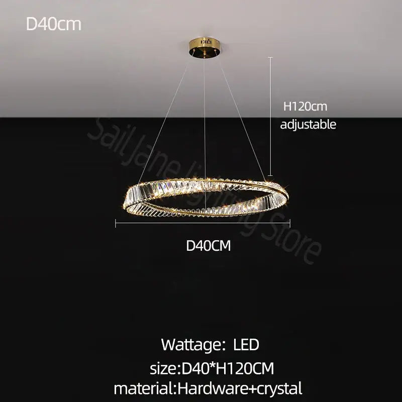 Modern gold double ring crystal chandelier living room