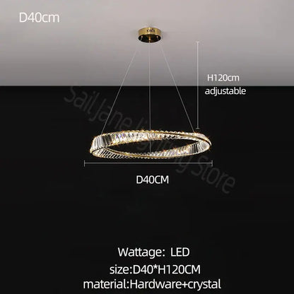 Modern gold double ring crystal chandelier living room