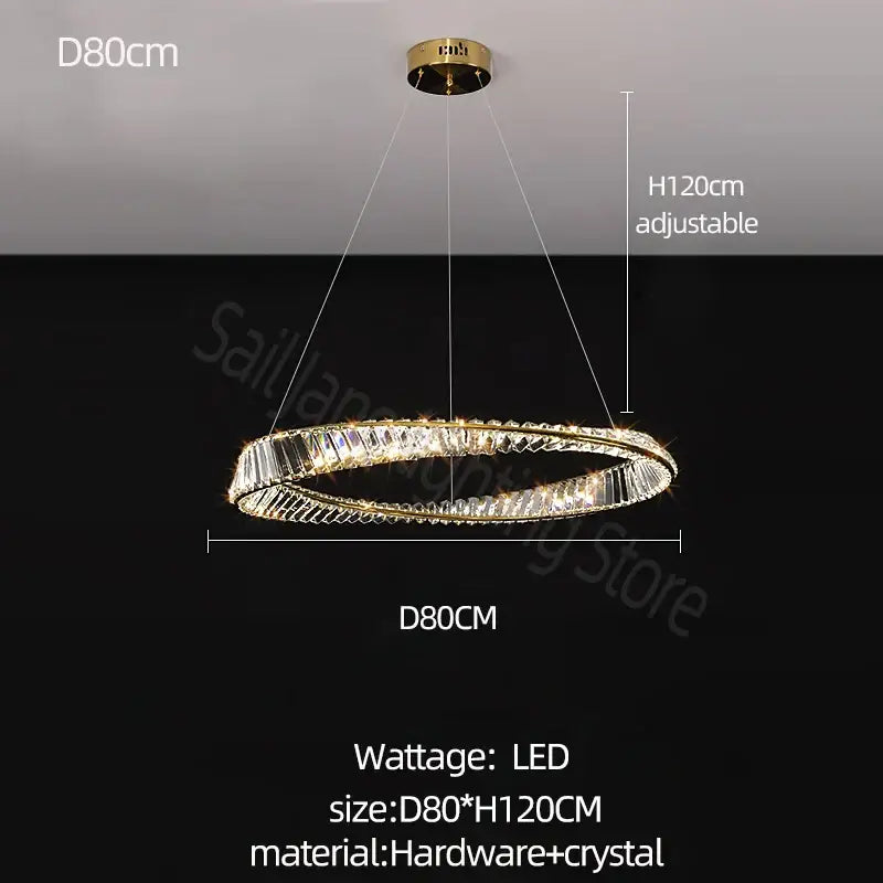 Modern gold double ring crystal chandelier living room