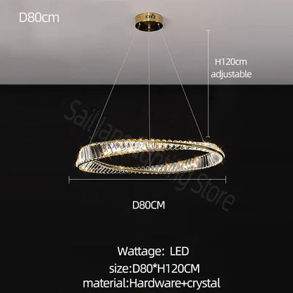 Modern gold double ring crystal chandelier living room