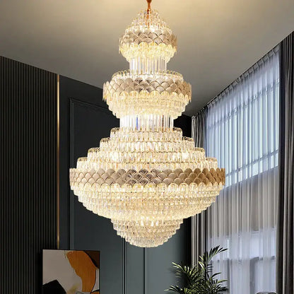 Modern gold crystal chandelier for staircase living room