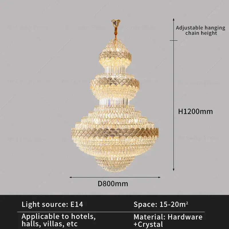 Modern gold crystal chandelier for staircase living room
