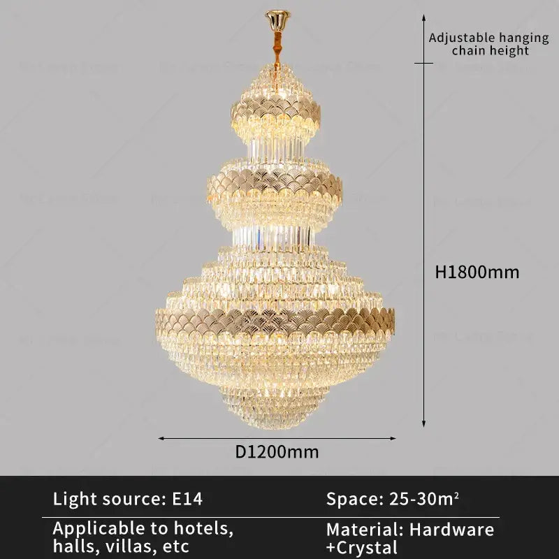 Modern gold crystal chandelier for staircase living room