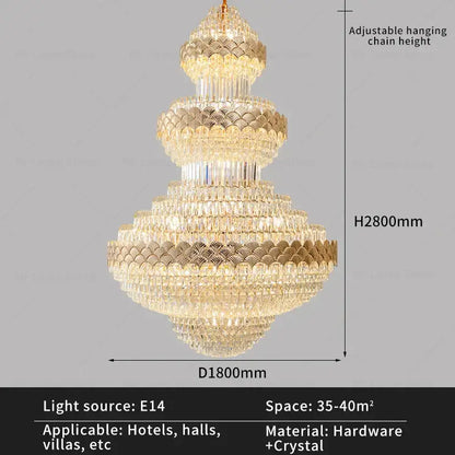 Modern gold crystal chandelier for staircase living room