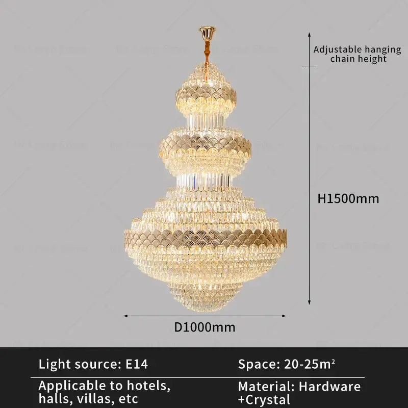 Modern gold crystal chandelier for staircase living room