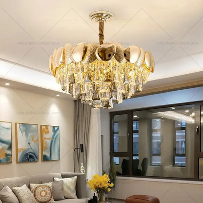 Modern gold crystal chandelier for dining room sphere design