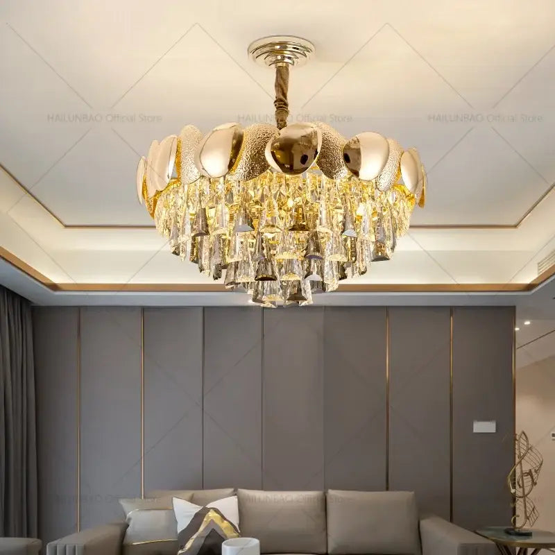 Modern gold crystal chandelier for dining room sphere design