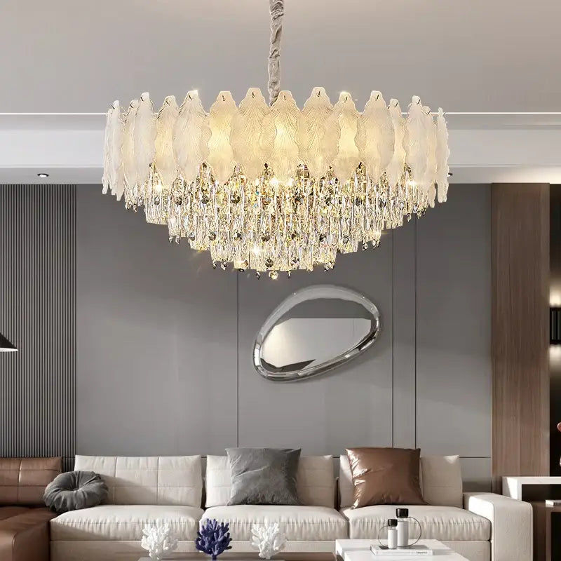 White feather crystal chandelier for living room