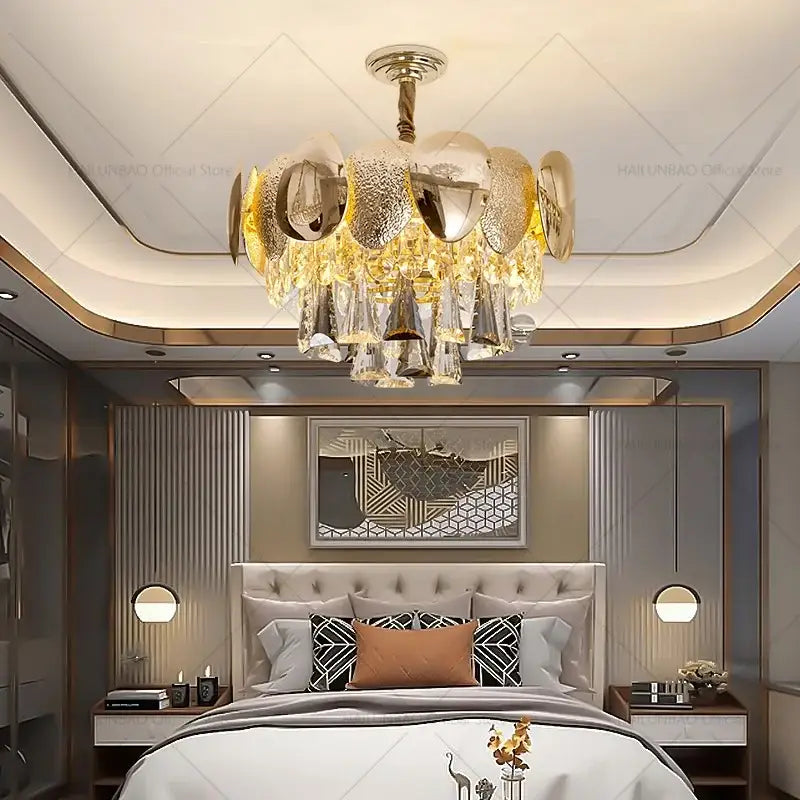 Modern gold crystal chandelier for dining room sphere design