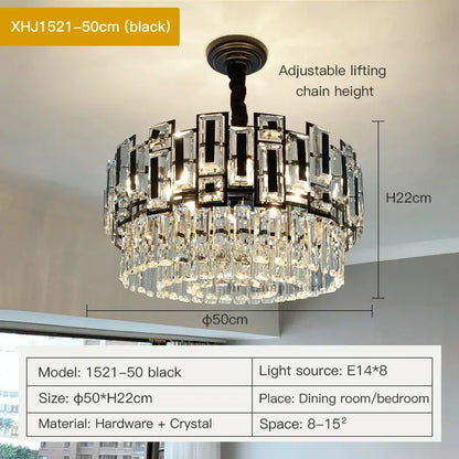 Modern black crystal chandelier for living room
