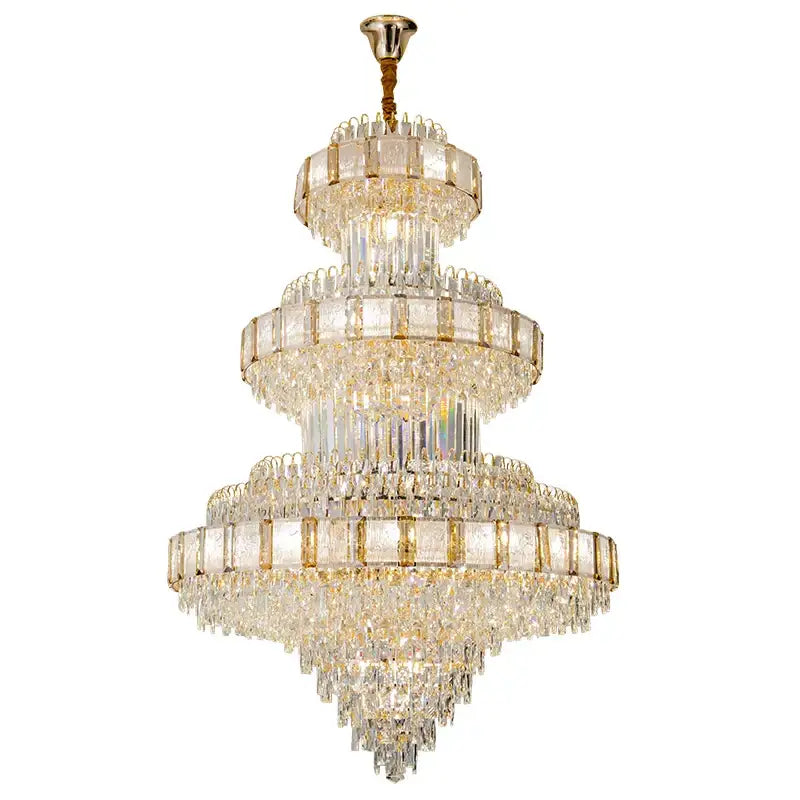 Modern gold crystal chandelier staircase lighting