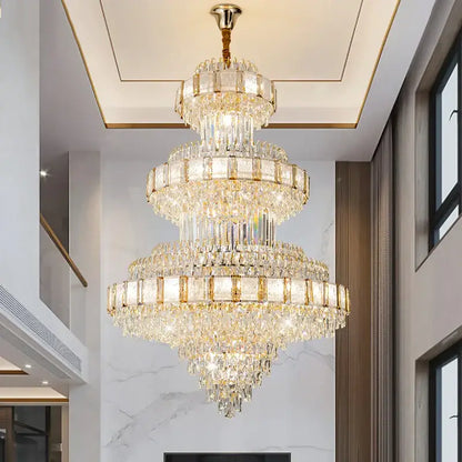Modern gold crystal chandelier staircase lighting