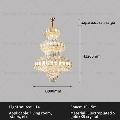 Modern gold crystal chandelier staircase lighting