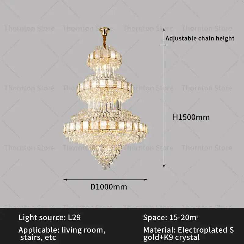 Modern gold crystal chandelier staircase lighting