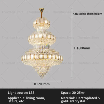 Modern gold crystal chandelier staircase lighting