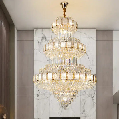 Modern gold crystal chandelier staircase lighting