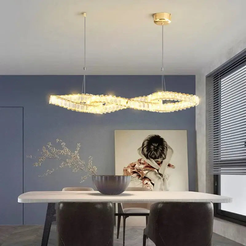 Modern golden infinity crystal chandelier dining room pendant light