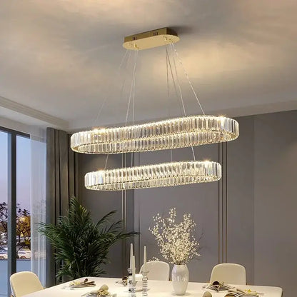 Modern gold double ring crystal chandelier for dining room
