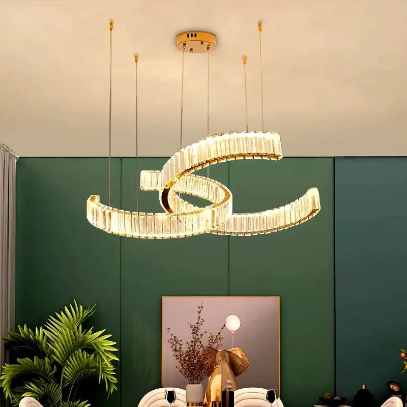 Modern golden spiral crystal chandelier dining room pendant light