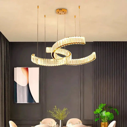 Modern golden spiral crystal chandelier dining room pendant light