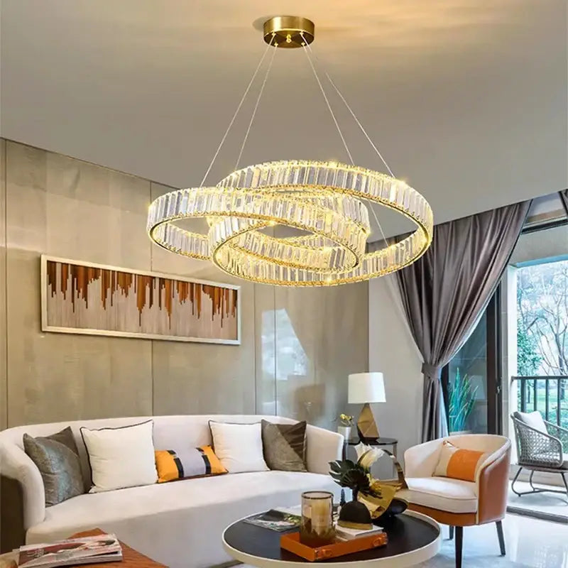 Modern gold double ring crystal chandelier dining room
