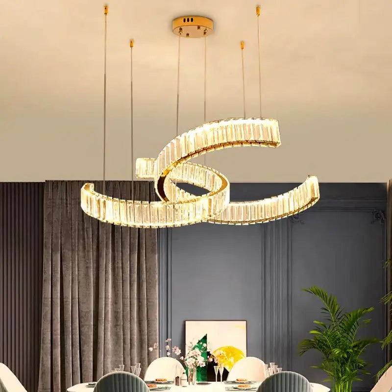 Modern golden spiral crystal chandelier dining room pendant light