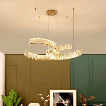 Modern golden spiral crystal chandelier dining room pendant light